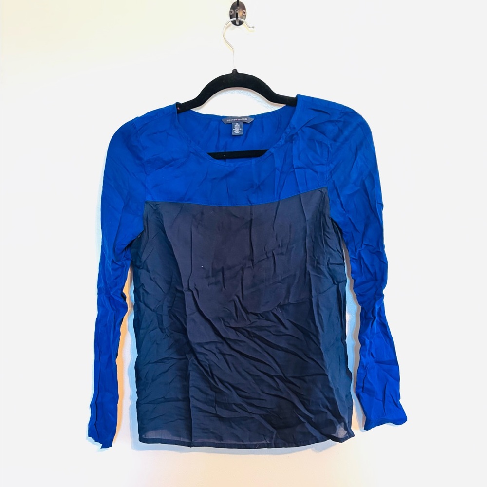 Tommy Hilfiger black and blue color block long sleeve top size xs
